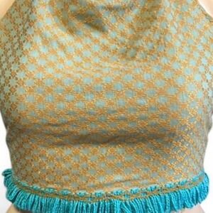 True vintage halter top gold & blue halter top with fringes Osfm/free size
